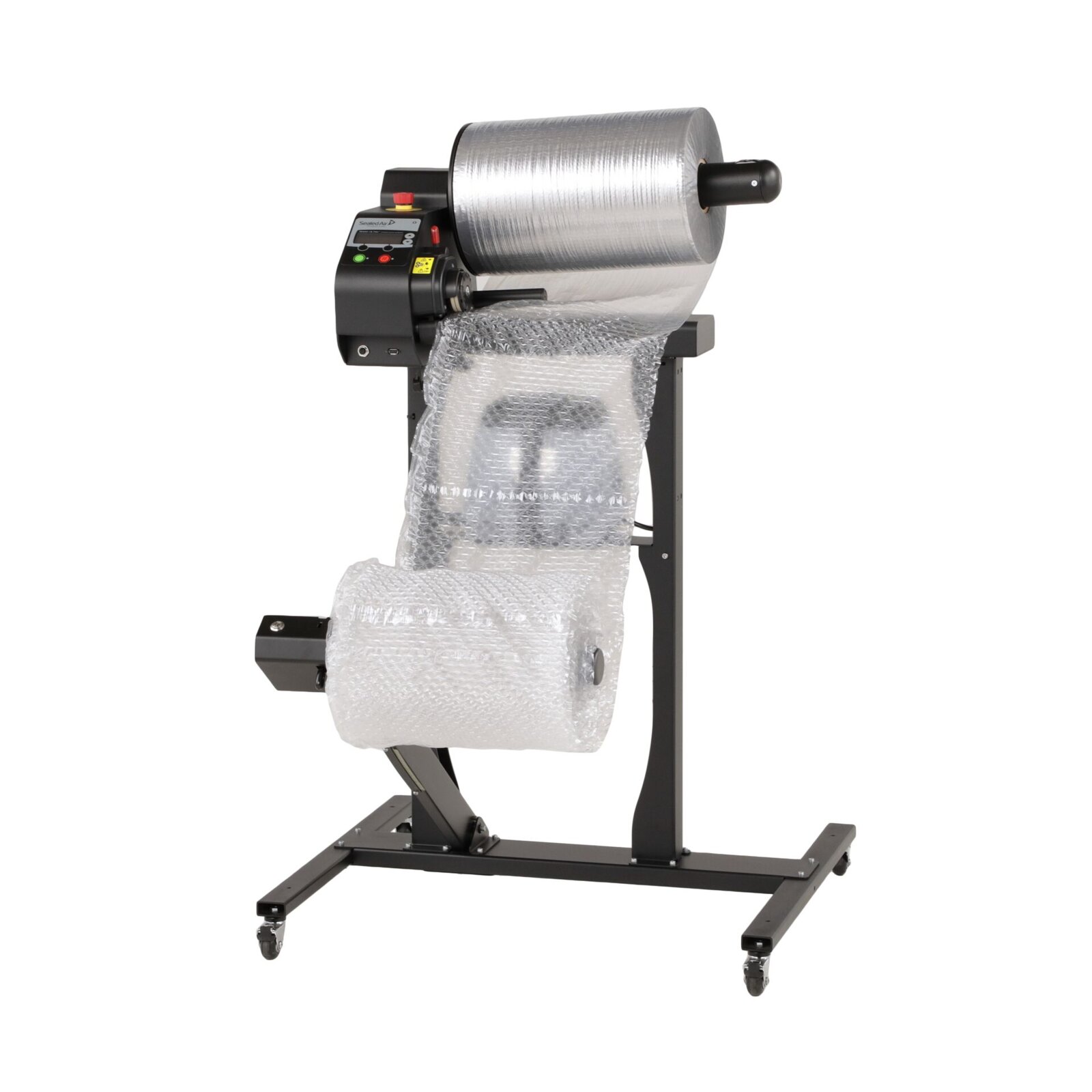 BUBBLE WRAP brand Flex inflatable bubble system on its mobile stand with a roll of film