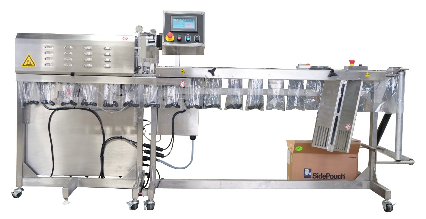 Industrial SPrint SidePouch automated bagger with its conveyor of open bags