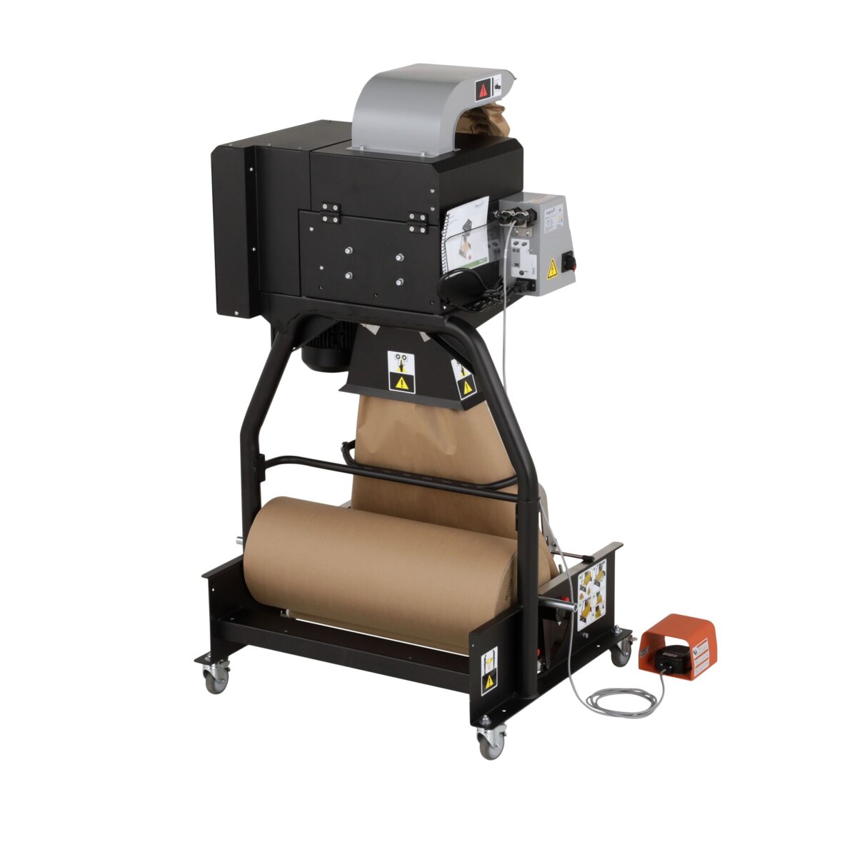 ProPad converter with a bundle of fanfold kraft paper loaded in its base